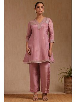 Soch - Women Pink Embroidered Kurta with Pant (Set of 2)