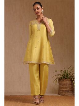 Soch - Women Yellow Embroidered Kurta with Pant (Set of 2)