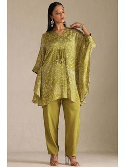 Soch - Women Green Printed Kaftan with Inner and Pant (Set of 3)
