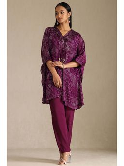 Soch - Women Purple Printed Kaftan with Inner and Pant (Set of 3)