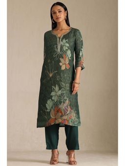 Soch - Women Green Floral Kurta with Pant (Set of 2)