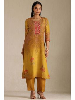 Soch - Women Mustard Floral Kurta with Pant (Set of 2)