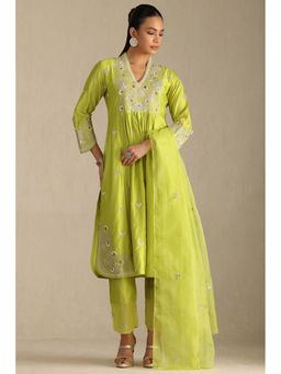 Soch - Women Green Embroidered Kurta with Pant and Dupatta (Set of 3)
