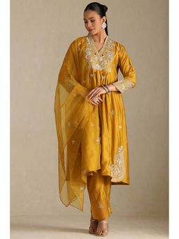 Soch - Women Mustard Embroidered Kurta with Pant and Dupatta (Set of 3)