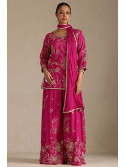 Soch - Women Pink Embroidered Kurta with Palazzo and Dupatta (Set of 3)