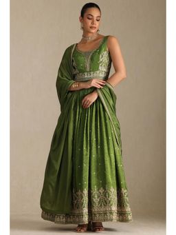 Soch - Women Green Embroidered Anarkali Kurta with Dupatta (Set of 2)