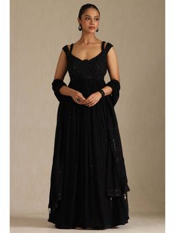 Soch - Women Black Embroidered Anarkali Kurta with Churidar and Dupatta (Set of 3)