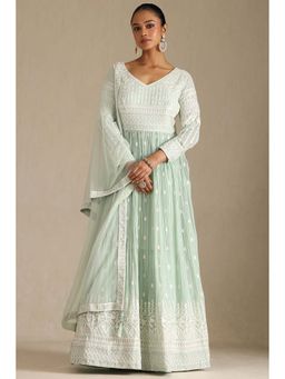 Soch - Women Green Embroidered Anarkali Kurta with Churidar and Dupatta (Set of 3)
