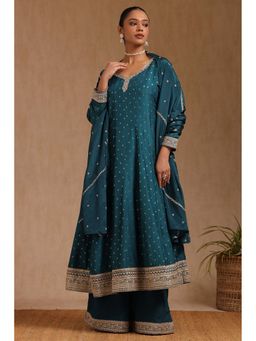 Soch - Women Teal Embroidered Anarkali Kurta with Palazzo and Dupatta (Set of 3)