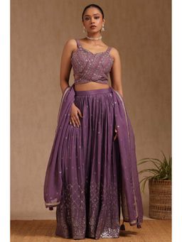Soch - Women Purple Embellished Crop Top with Palazzo and Dupatta (Set of 3)