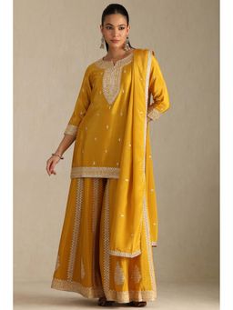 Soch - Women Mustard Embroidered Kurta with Palazzo and Dupatta (Set of 3)
