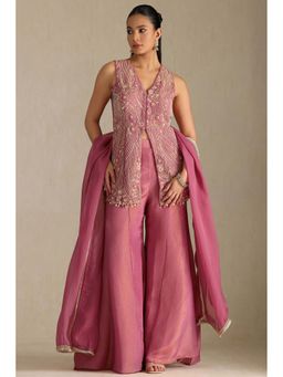 Soch - Women Pink Embellished Kurta with Palazzo and Dupatta (Set of 3)
