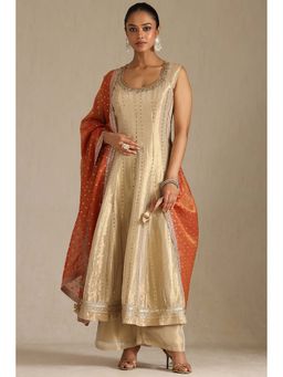 Soch - Women Beige Embellished Kurta with Palazzo and Dupatta (Set of 3)