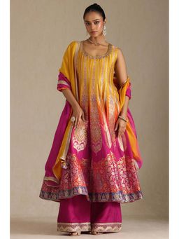 Soch - Women Multi-Color Woven Anarkali Kurta with Palazzo and Dupatta (Set of 3)