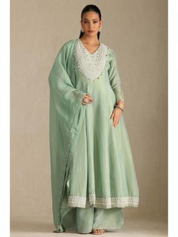 Soch - Women Green Embroidered Anarkali Kurta with Palazzo and Dupatta (Set of 3)
