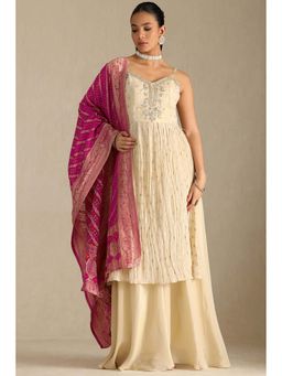 Soch - Women Beige Embellished Kurta with Palazzo and Dupatta (Set of 3)