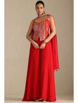 Soch - Women Red Embroidered Kurta with Palazzo and Dupatta (Set of 3)