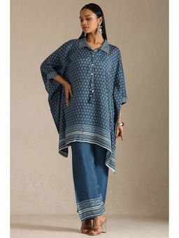 Soch - Women Indigo Printed Kaftan with Pant (Set of 2)