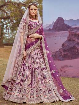 Panchhi - Purple Coding Embroidery Semi-Stitched Lehenga Choli with Waist Belt and Dupatta (Set of 5)