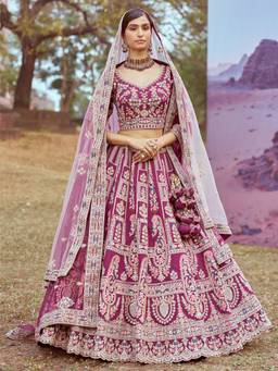 Panchhi - Purple Coding Embroidery Semi-Stitched Lehenga Choli with Waist Belt and Dupatta (Set of 5)