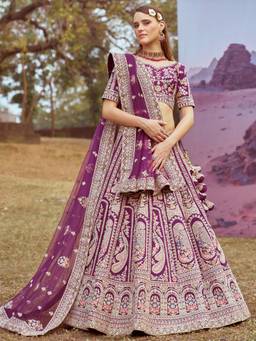 Panchhi - Purple Coding Embroidery Semi-Stitched Lehenga Choli with Waist Belt and Dupatta (Set of 4)