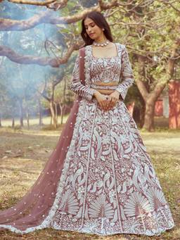 Panchhi - Lavender Semi-Stitched Lehenga Choli with Waist Belt and Dupatta (Set of 4)