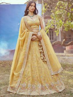 Panchhi - Purple Embroidery Semi-Stitched Lehenga Choli with Waist Belt and Dupatta (Set of 4)