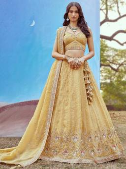 Panchhi - Sea Hand Work Semi-Stitched Lehenga Choli with Waist Belt and Dupatta (Set of 4)