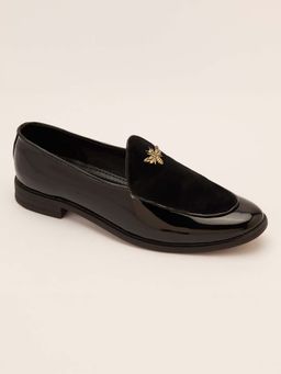 Vastramay - Men Black Velvet-Patent Loafers