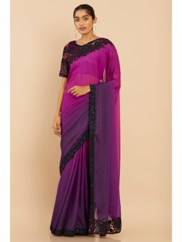 Soch - Women Purple Georgette Sequined Saree with Unstitched Blouse