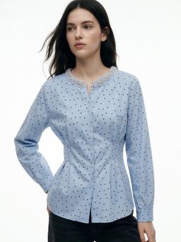 Outzidr - Light Blue Waist Fitted Stone Studded Top