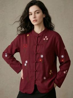 Outzidr - Maroon Embroidered Button Up Shirt