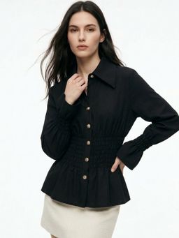 Outzidr - Black Waist Fitted Front Buttoned Shirt