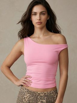 Outzidr - Pink One Shoulder Fitted Top