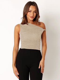 Outzidr - Beige One Shoulder Fitted Top