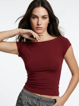 Outzidr - Maroon Short Sleeve Open Back Top