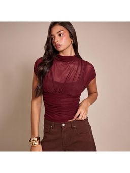 Outzidr - Maroon Short Sleeve Mesh Top