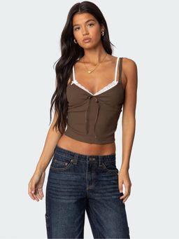 Outzidr - Brown Double Layered Fitted Cami Top