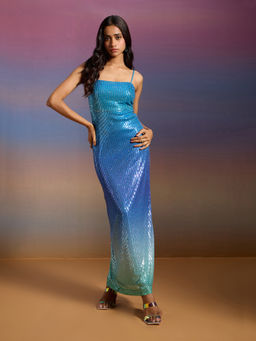RSVP by Nykaa Fashion - Ink Blue Sequined Ombre Strappy Maxi Dress