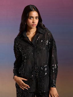 RSVP by Nykaa Fashion - Black Sequined Drop Shoulders Full Sleeves Shirt