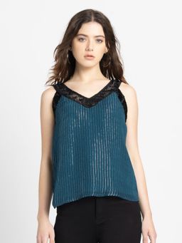 SHAYE - Women Teal Sleeveless Casual Top