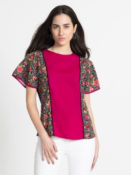 SHAYE - Round Neck Multi-Color Short Sleeves Casual Top