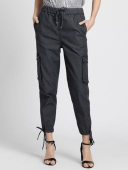 SHAYE - Women Mid-Rise Black Solid Casual Joggers