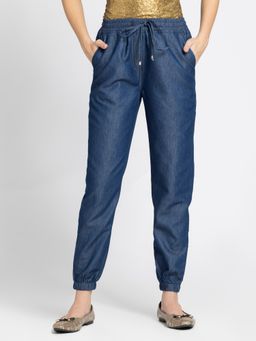 SHAYE - Women Mid-Rise Blue Solid Casual Joggers
