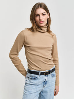 GANT - Women Beige Solid Turtle Neck Full Sleeves Top