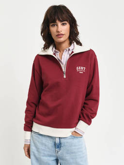 GANT - Women Red Solid Spread Collar Full Sleeves Sweatshirt