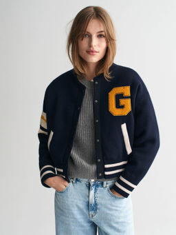 GANT - Women Blue Solid Round Neck Full Sleeves Cardigan