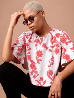 PURVAJA - Floral Print Red Circle Top