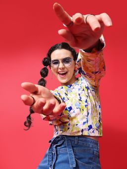 PURVAJA - Printed Yellow Crop Top