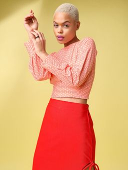 PURVAJA - Geometric Print Peach Crop Top